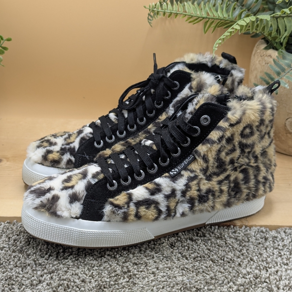 Superga Jocelyn Faux Fur Animal Print Women's Size 8.5 Zip Up Booties